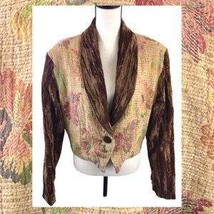 Vintage 90s Silverado New Mexico Statement Blazer Textured Floral Brown Velvet M